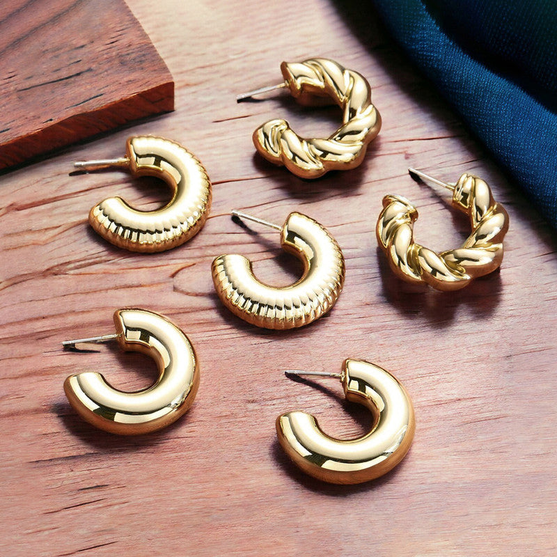 Gold Plated Gold Toned Half Hoop Earrings Combo of 3 For Women - MySmartBazaar