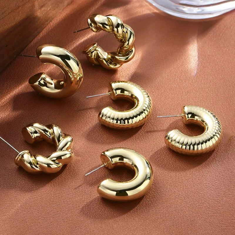 Gold Plated Gold Toned Half Hoop Earrings Combo of 3 For Women - MySmartBazaar