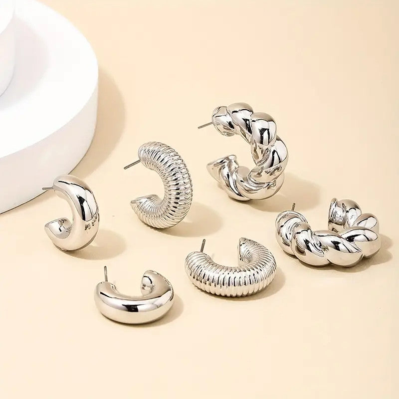 Silver Plated Silver Toned Half Hoop Earrings Combo of 3 For Women - MySmartBazaar