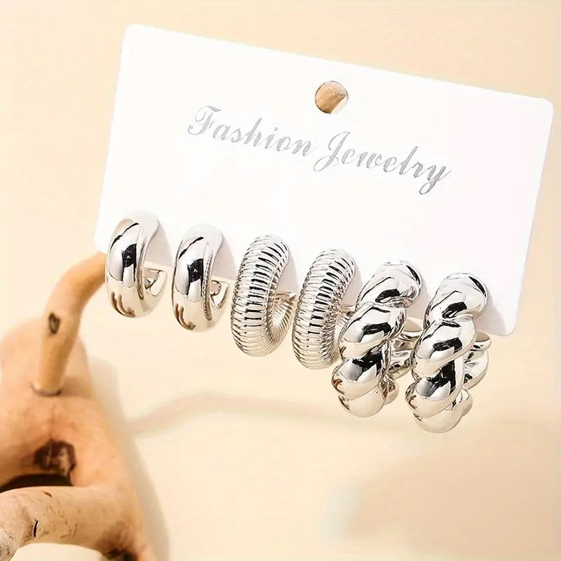 Silver Plated Silver Toned Half Hoop Earrings Combo of 3 For Women - MySmartBazaar