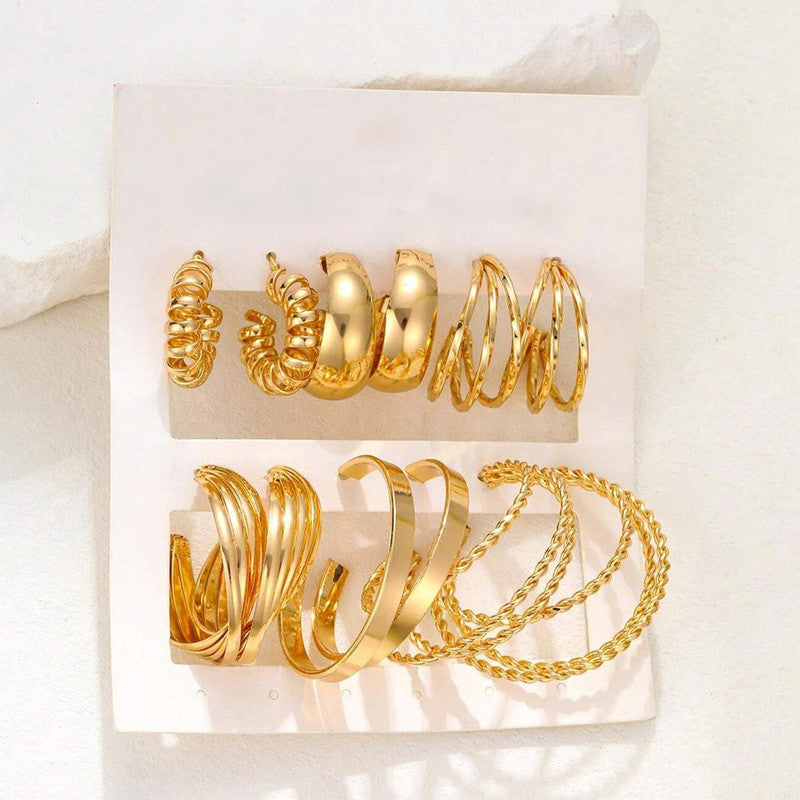 Gold Plated Contemporary Pack of 6 Hoop Earrings Combo For Women - MySmartBazaar