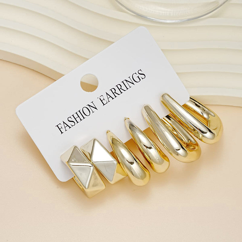 Gold Plated Contemporary Pack of 3 Hoop Earrings Combo For Women - MySmartBazaar