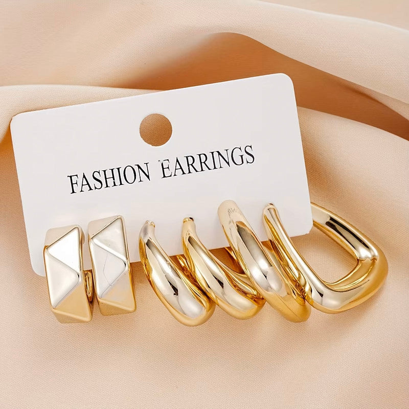 Gold Plated Contemporary Pack of 3 Hoop Earrings Combo For Women - MySmartBazaar