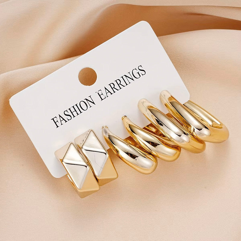 Gold Plated Contemporary Pack of 3 Hoop Earrings Combo For Women - MySmartBazaar