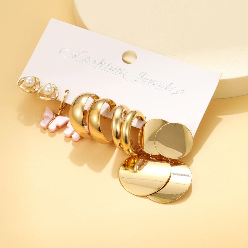 Gold Plated Gold Toned Hoop and Drop Earrings Combo of 5 For Women - MySmartBazaar