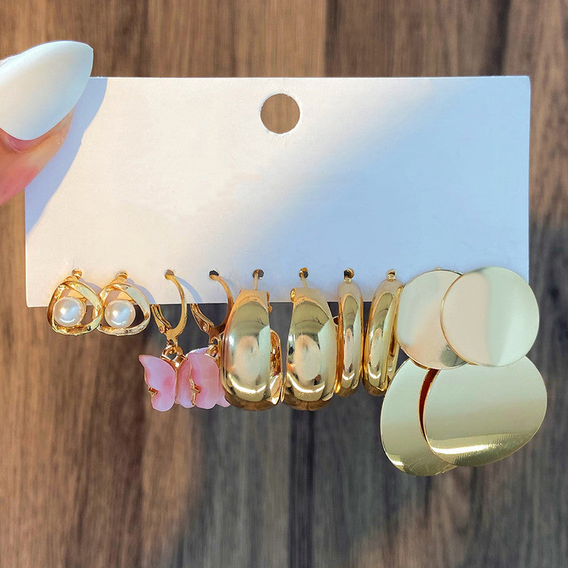 Gold Plated Gold Toned Hoop and Drop Earrings Combo of 5 For Women - MySmartBazaar