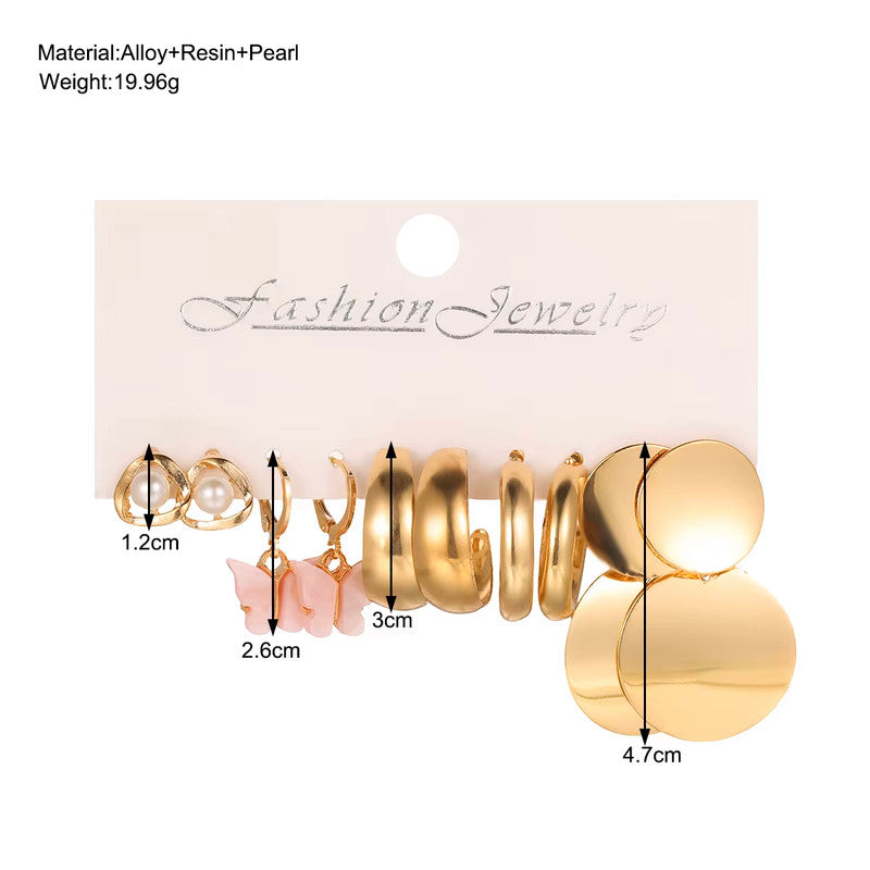 Gold Plated Gold Toned Hoop and Drop Earrings Combo of 5 For Women - MySmartBazaar