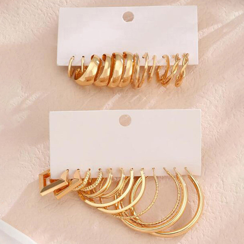 Gold Plated Contemporary Pack of 12 Hoop Earrings Combo For Women - MySmartBazaar