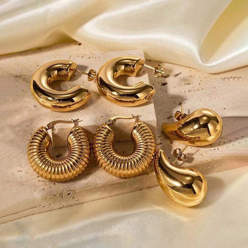 Gold Plated Half Hoop Pair Of 3 Earrings - MySmartBazaar