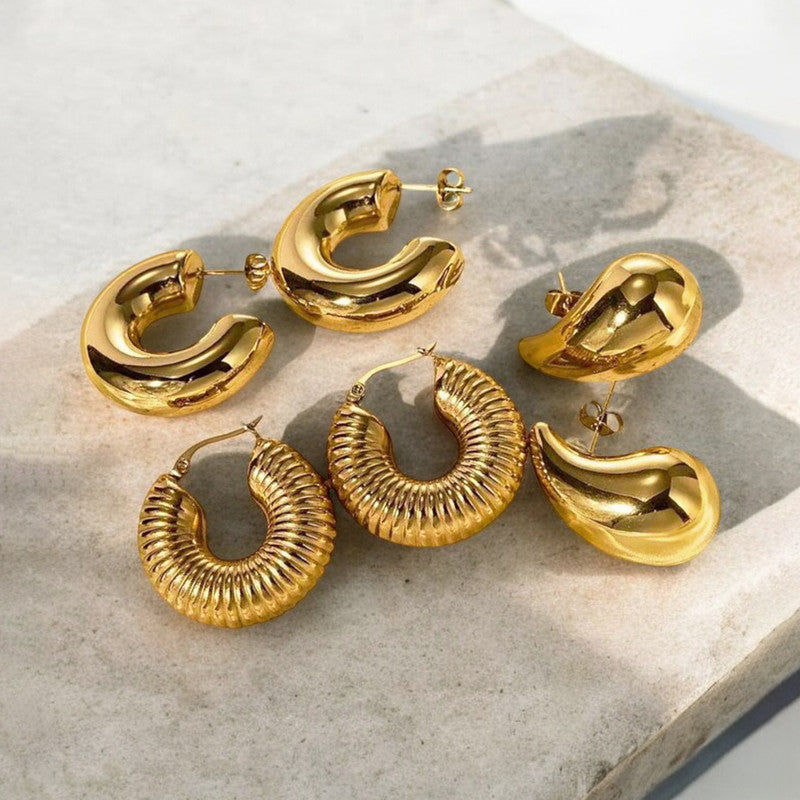 Gold Plated Half Hoop Pair Of 3 Earrings - MySmartBazaar