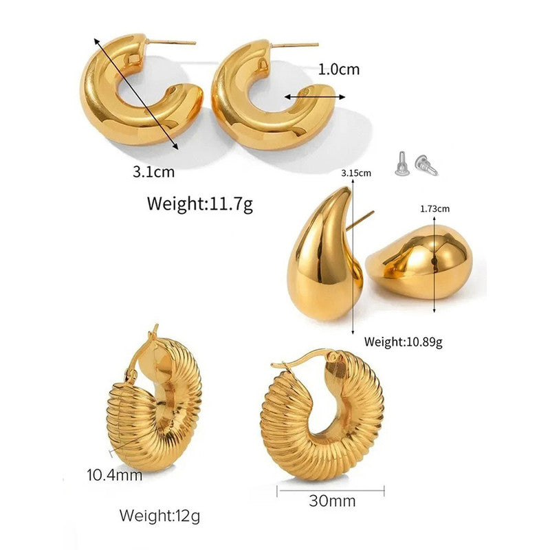 Gold Plated Half Hoop Pair Of 3 Earrings - MySmartBazaar