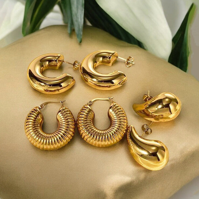 Gold Plated Half Hoop Pair Of 3 Earrings - MySmartBazaar