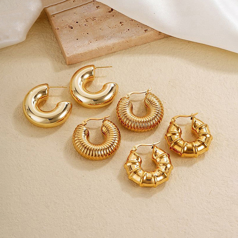 Gold Plated Half Hoop Pair Of 3 Earrings - MySmartBazaar