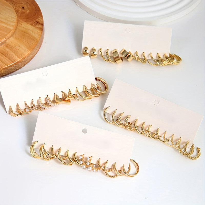 Gold Plated Set Of 24 Pairs Of Hoop And Pearl Earrings For Women - MySmartBazaar