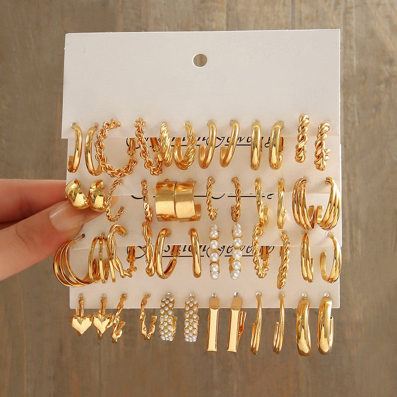 Gold Plated Set Of 24 Pairs Of Hoop And Pearl Earrings For Women - MySmartBazaar