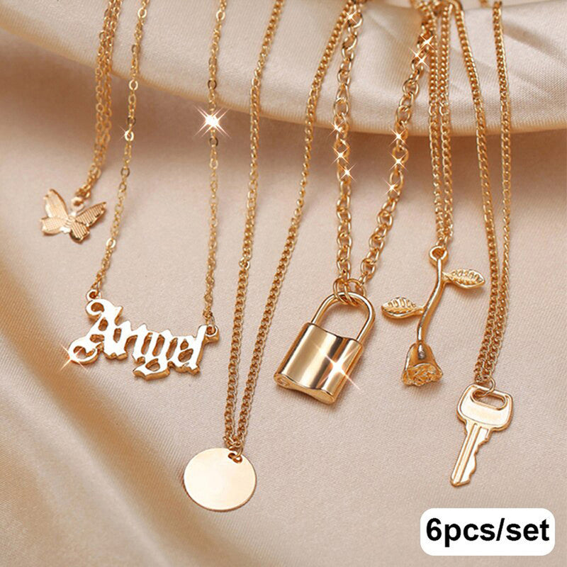 Gold Plated Butterfly inspired Set of 6 Layered Necklace For Women - MySmartBazaar