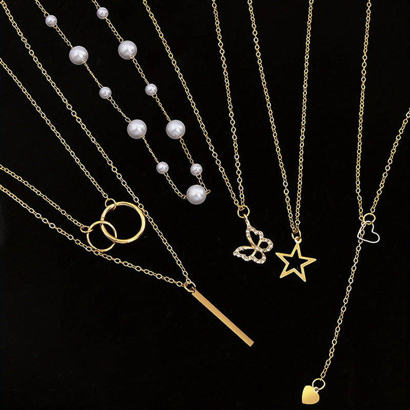 Gold Plated Butterfly inspired Set of 5 Layered Necklace For Women - MySmartBazaar