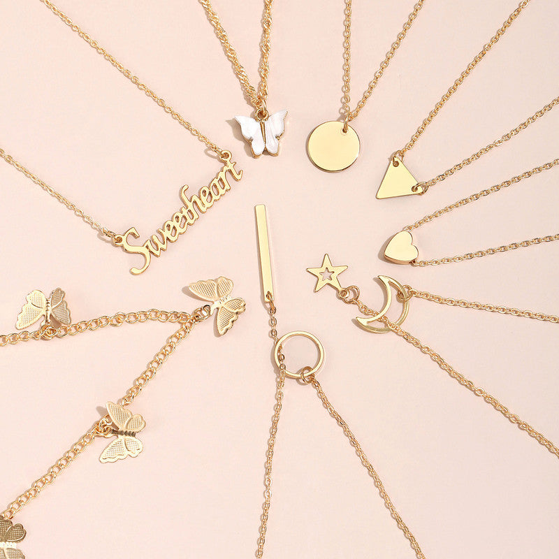 Gold-Plated Gold-Toned Pack of 8 Layered Necklace - MySmartBazaar