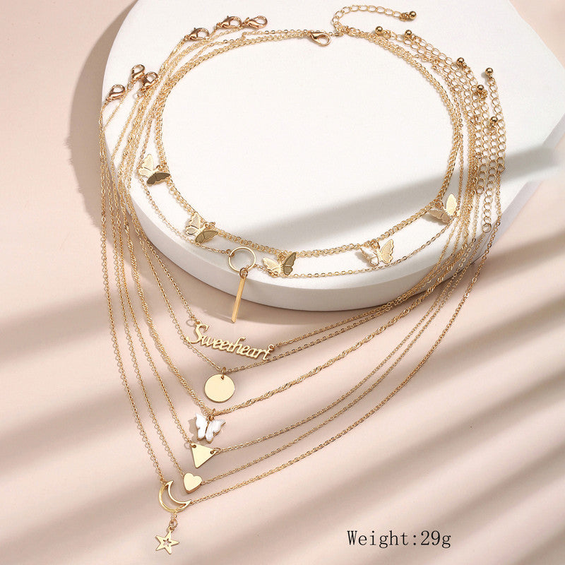 Gold-Plated Gold-Toned Pack of 8 Layered Necklace - MySmartBazaar