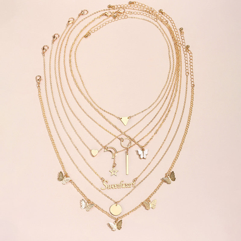 Gold-Plated Gold-Toned Pack of 8 Layered Necklace - MySmartBazaar