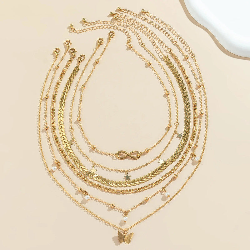 Gold-Plated Gold-Toned Pack of 6 Layered Necklace - MySmartBazaar