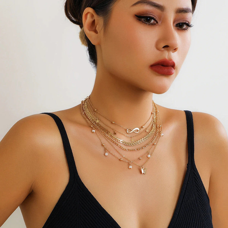 Gold-Plated Gold-Toned Pack of 6 Layered Necklace - MySmartBazaar