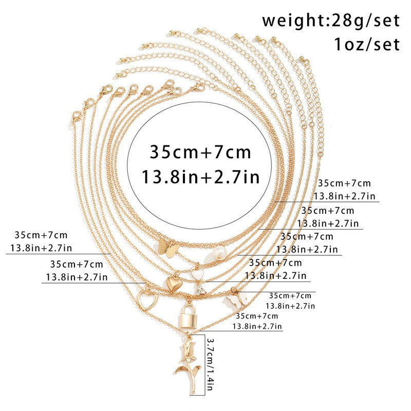 Gold-Plated Gold-Toned Pack of 9 Layered Necklace - MySmartBazaar