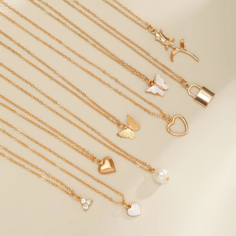 Gold-Plated Gold-Toned Pack of 9 Layered Necklace - MySmartBazaar