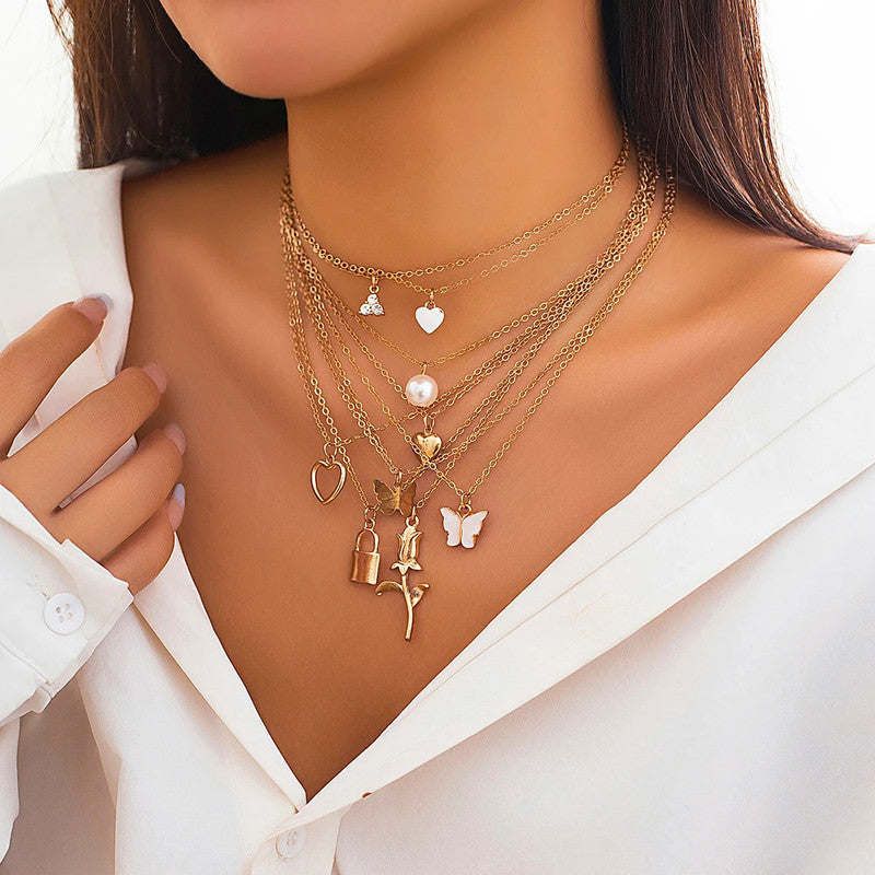 Gold-Plated Gold-Toned Pack of 9 Layered Necklace - MySmartBazaar