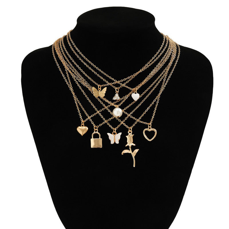 Gold-Plated Gold-Toned Pack of 9 Layered Necklace - MySmartBazaar