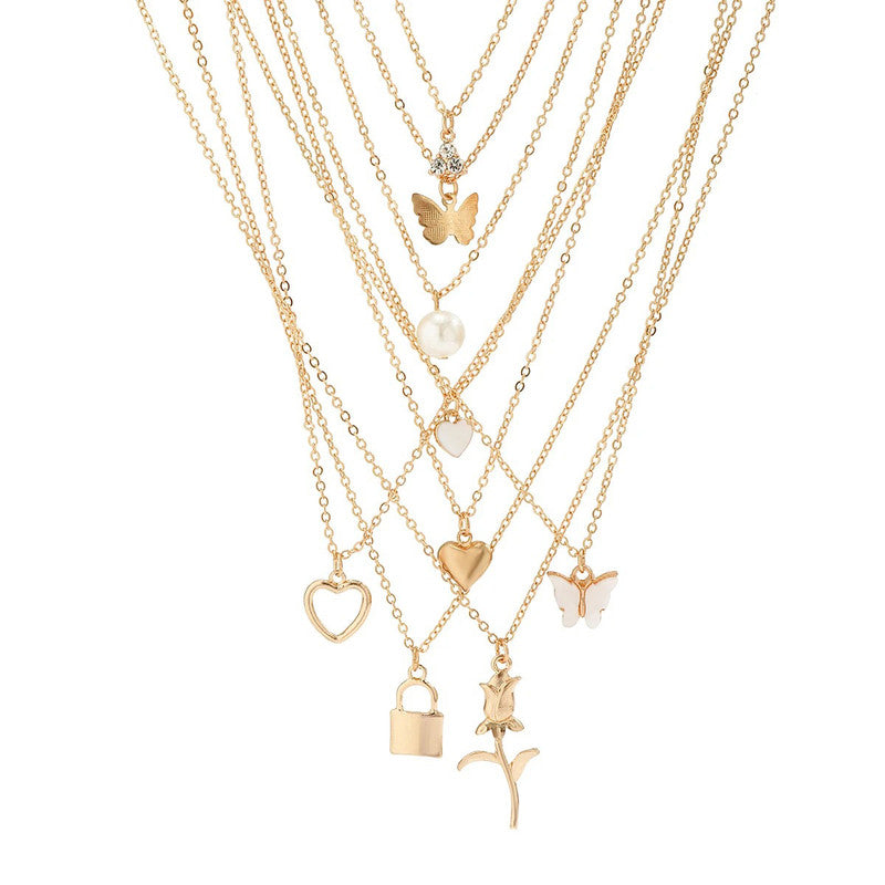 Gold-Plated Gold-Toned Pack of 9 Layered Necklace - MySmartBazaar