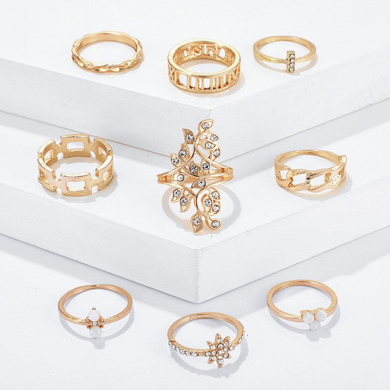 Gold Plated Contemporary Stackable Rings Set of 9 - MySmartBazaar