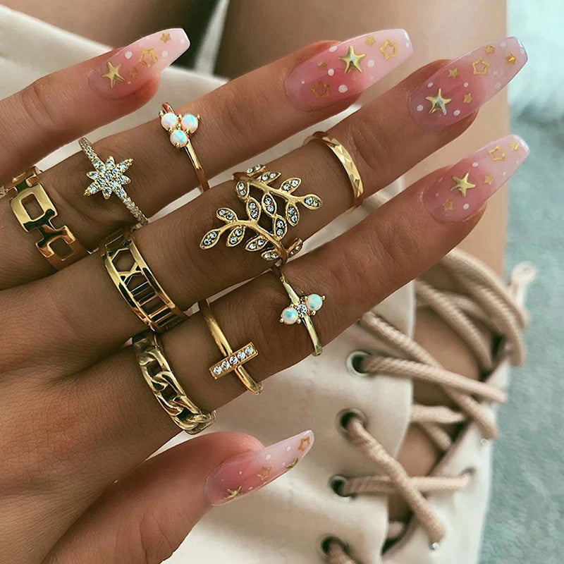 Gold Plated Contemporary Stackable Rings Set of 9 - MySmartBazaar