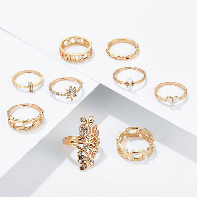 Gold Plated Contemporary Stackable Rings Set of 9 - MySmartBazaar