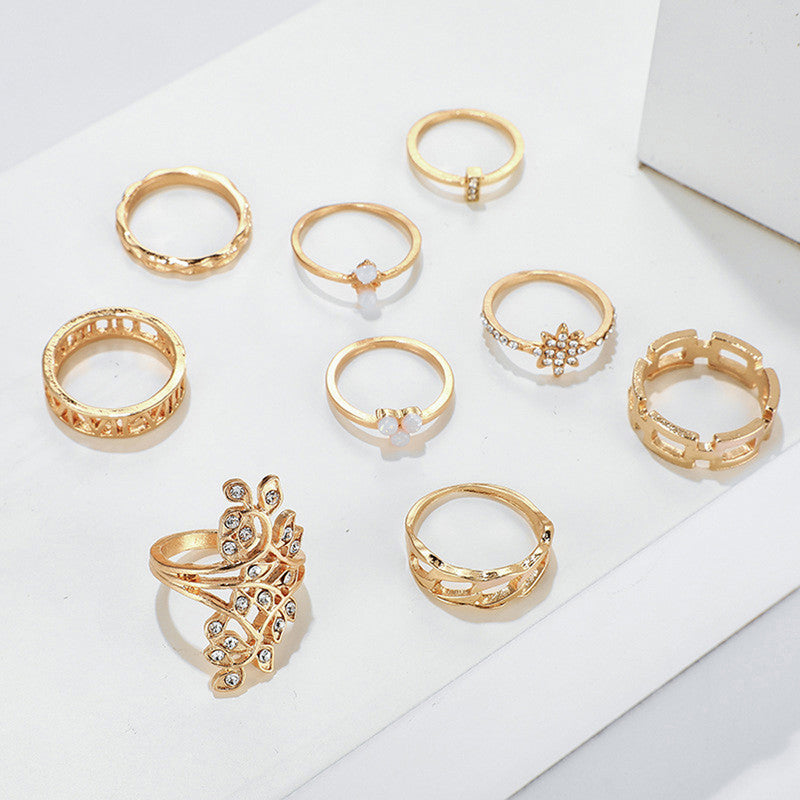 Gold Plated Contemporary Stackable Rings Set of 9 - MySmartBazaar