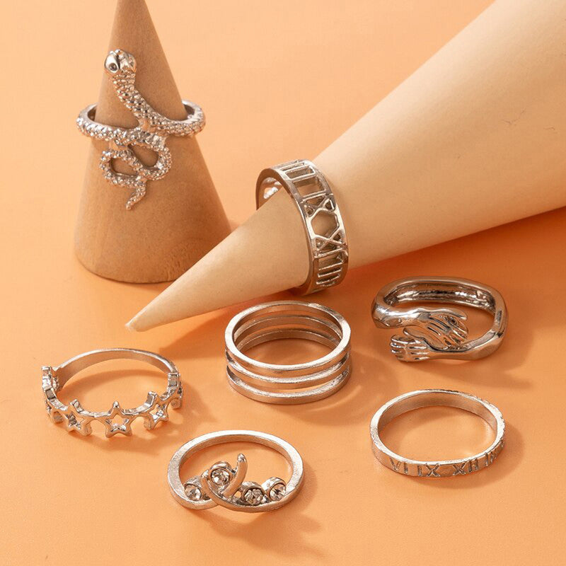 Silver Plated Snake Inspired Stackable Rings Set of 7 - MySmartBazaar