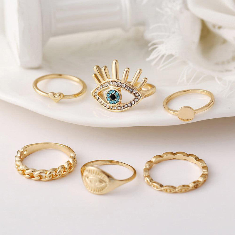 Evil Eye Gold Plated Stackable Rings Set of 6 - MySmartBazaar