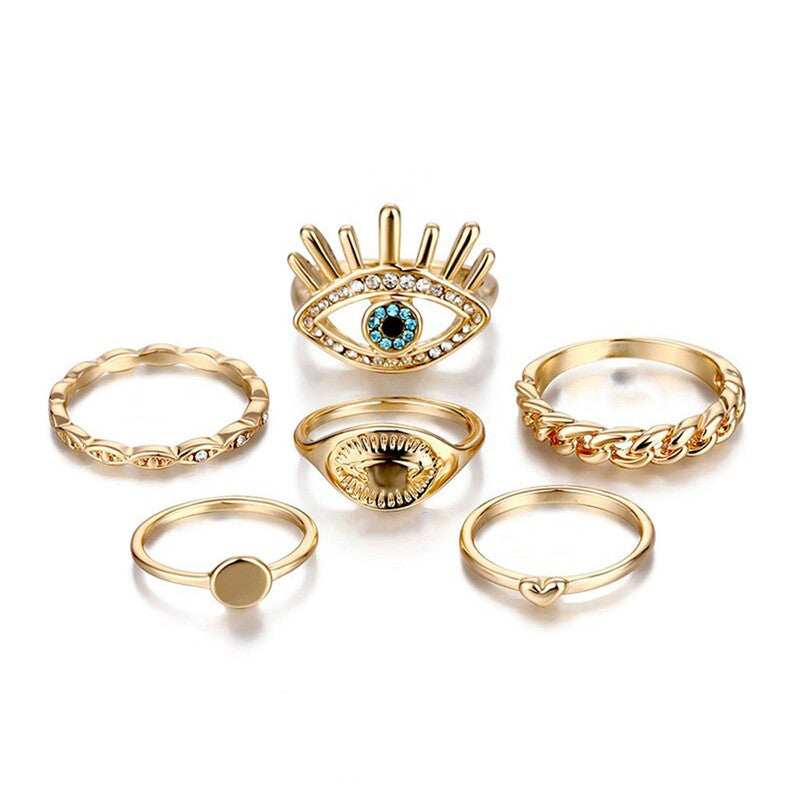 Evil Eye Gold Plated Stackable Rings Set of 6 - MySmartBazaar