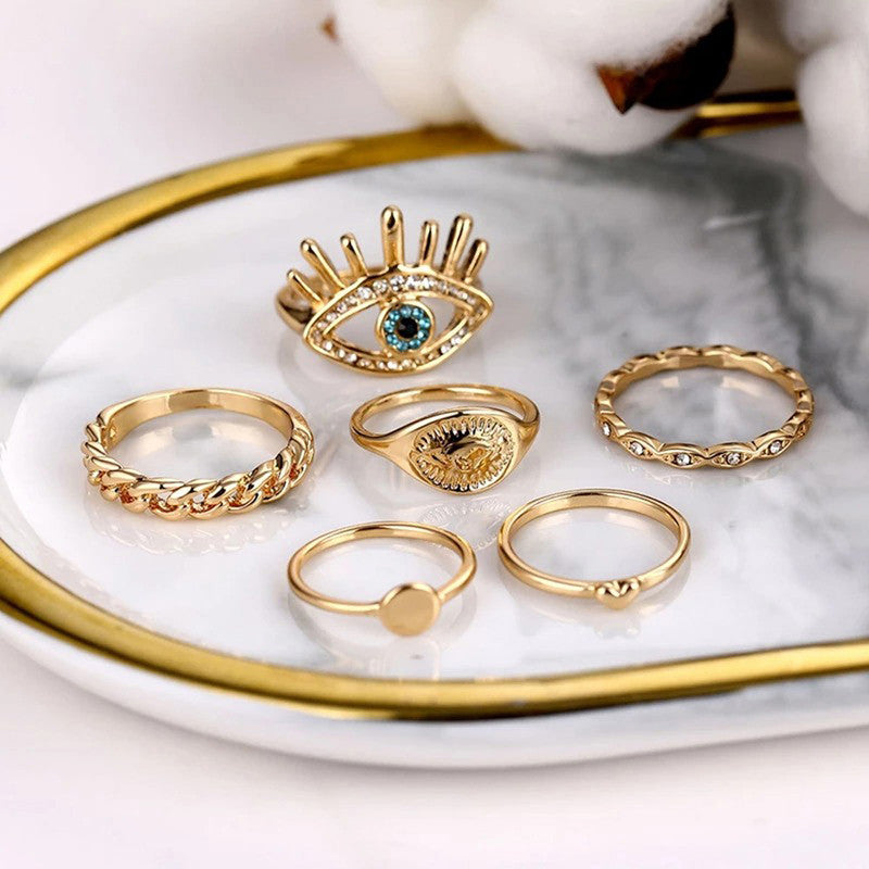 Evil Eye Gold Plated Stackable Rings Set of 6 - MySmartBazaar