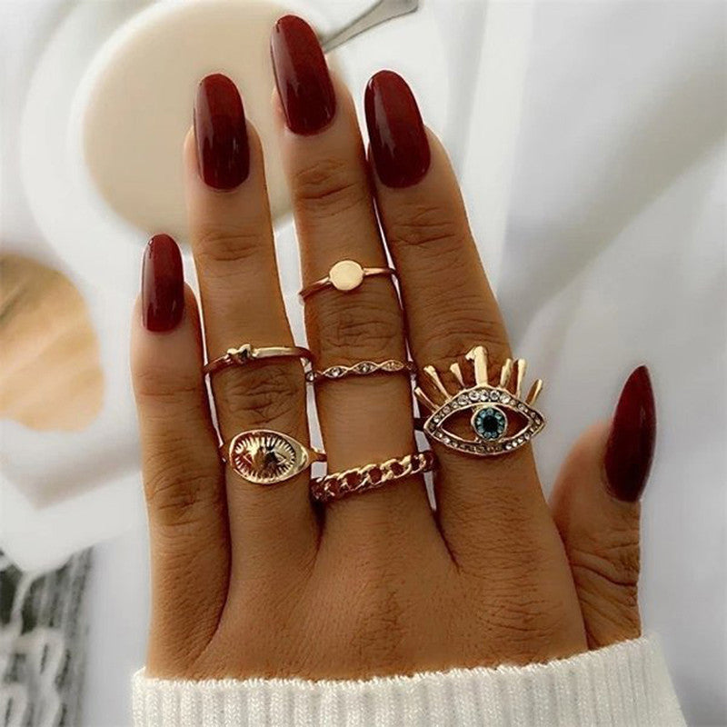 Evil Eye Gold Plated Stackable Rings Set of 6 - MySmartBazaar