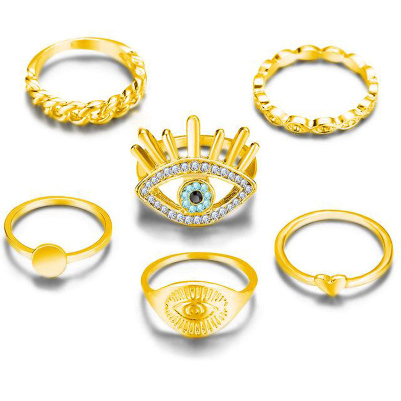 Evil Eye Gold Plated Stackable Rings Set of 6 - MySmartBazaar