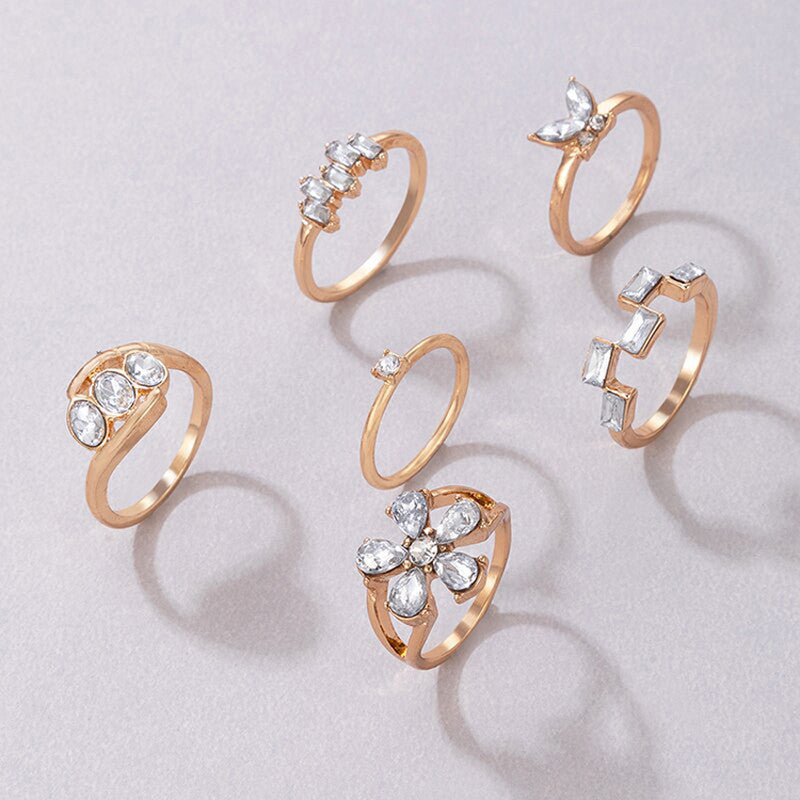 Gold Plated White Stone Studded Contemporary Stackable Rings Set of 6 - MySmartBazaar