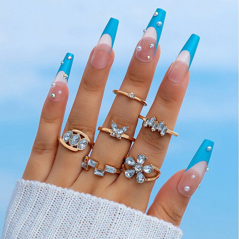 Gold Plated White Stone Studded Contemporary Stackable Rings Set of 6 - MySmartBazaar