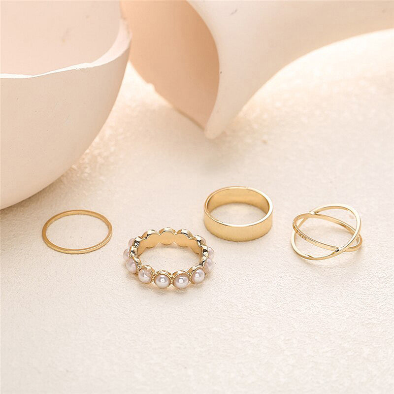 Gold Plated Stackable Rings Set of 4 For Women - MySmartBazaar