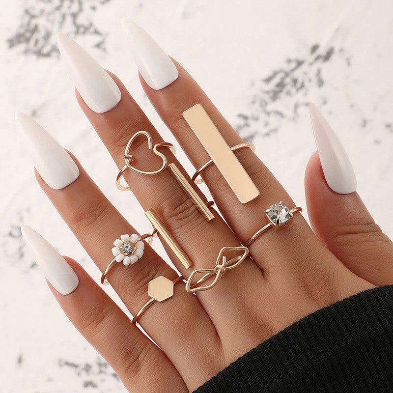 Gold Plated Contemporary Stackable Rings Set of 7 - MySmartBazaar