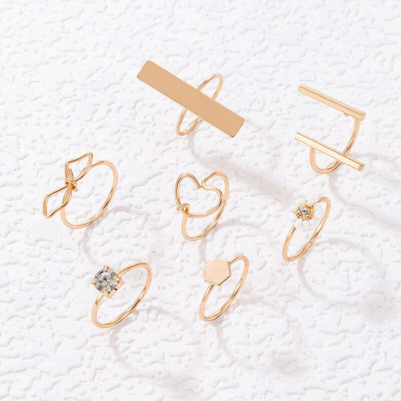 Gold Plated Contemporary Stackable Rings Set of 7 - MySmartBazaar