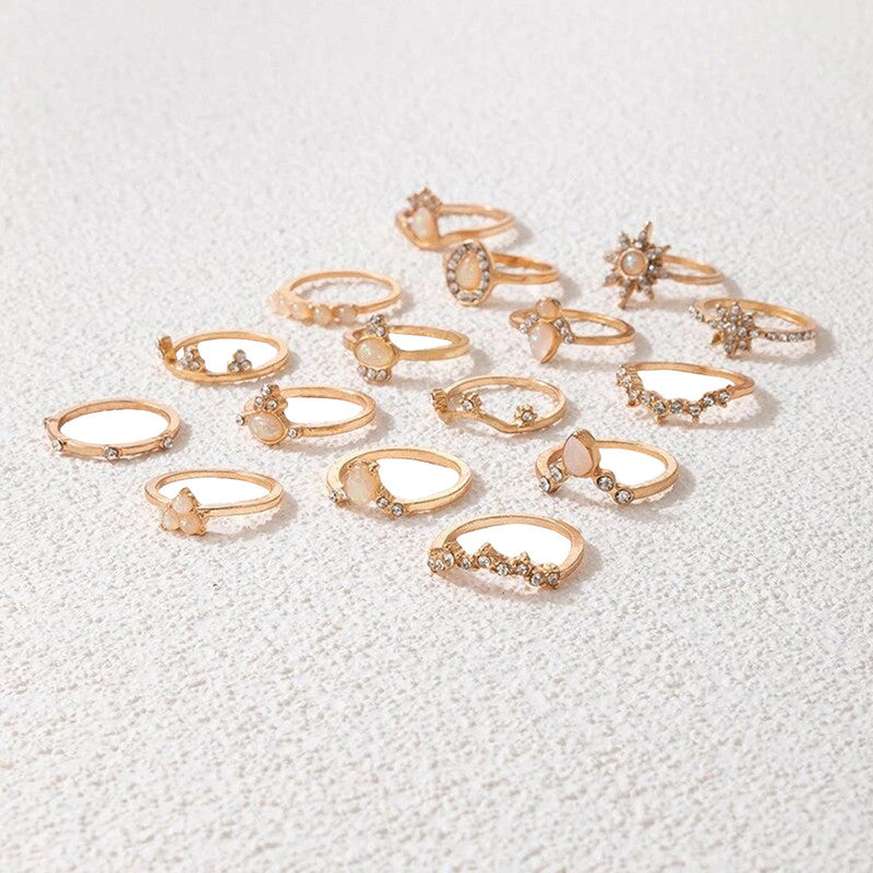 Women Set of 16 Contemporary Gold-Plated Finger Rings - MySmartBazaar