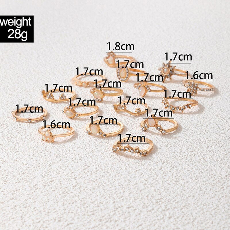 Women Set of 16 Contemporary Gold-Plated Finger Rings - MySmartBazaar