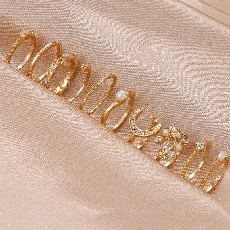 Gold Plated Contemporary Stackable Rings Set of 10 For Women - MySmartBazaar