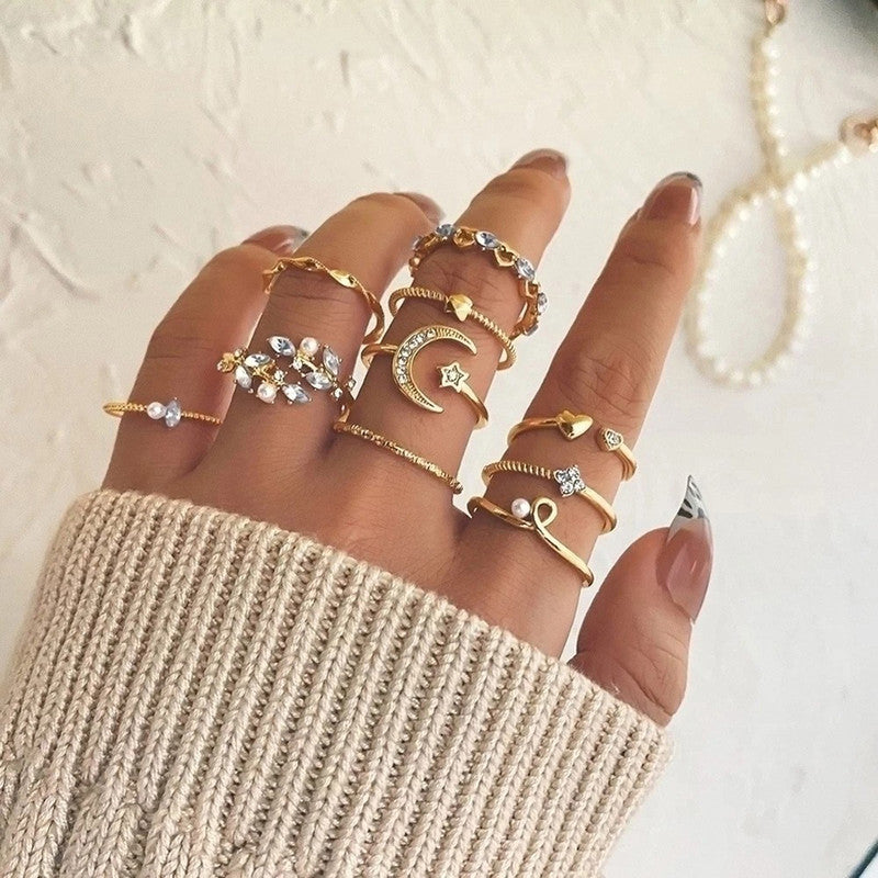 Gold Plated Contemporary Stackable Rings Set of 10 For Women - MySmartBazaar